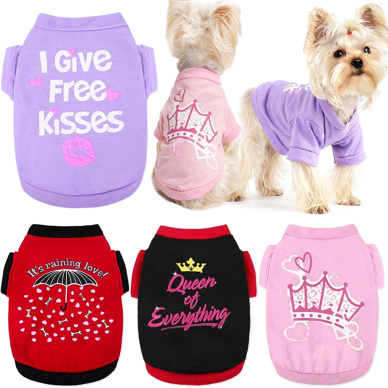 Set of 4 Dog Clothes for Small Dogs Girl - Yorkie Clothes - Small Dog Clothes Female Soft Dog Tshirts Pink Cute Pet Clothes Dog Outfits for Small Dogs Clothing Small Dog Shits