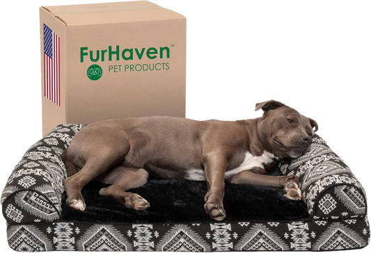 Orthopedic Dog Bed for Large/Medium Dogs W/ Removable Bolsters & Washable Cover, for Dogs up to 55 Lbs - Plush & Southwest Kilim Woven Decor Sofa - Black Medallion, Large
