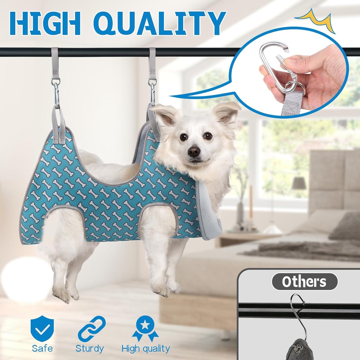 Dog Grooming Hammock Harness for Cats Dogs, Relaxation Pet Grooming Hammock Restraint Dog & Small Animal Leashes Sling Fo (Coral Blue, M( Legs Spacing:9"-12.5" / Max W:50LBS ))