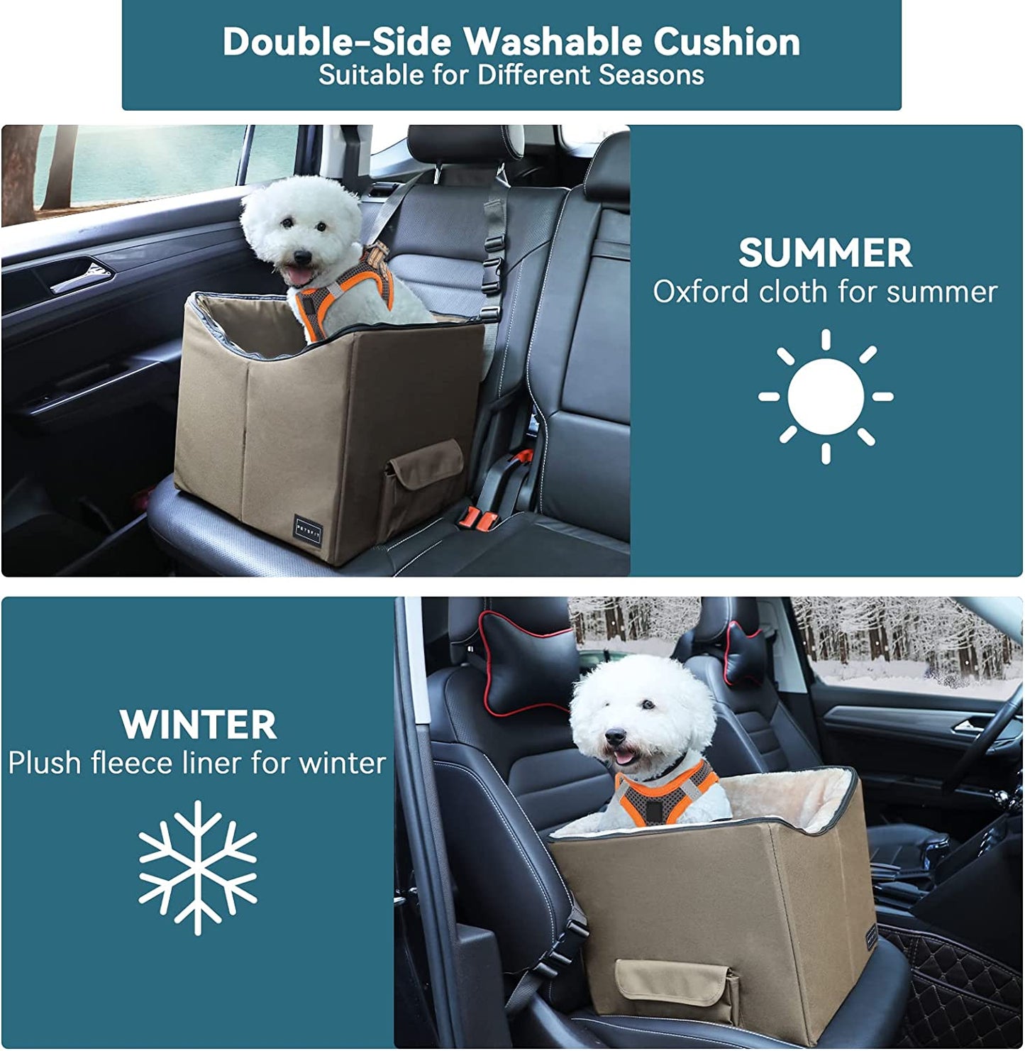 Dog Booster Car Seat for Small Dogs, Dog Car Seat with Safety Leash, Suitable for Cars, Trucks, and Suvs (Small, Brown)