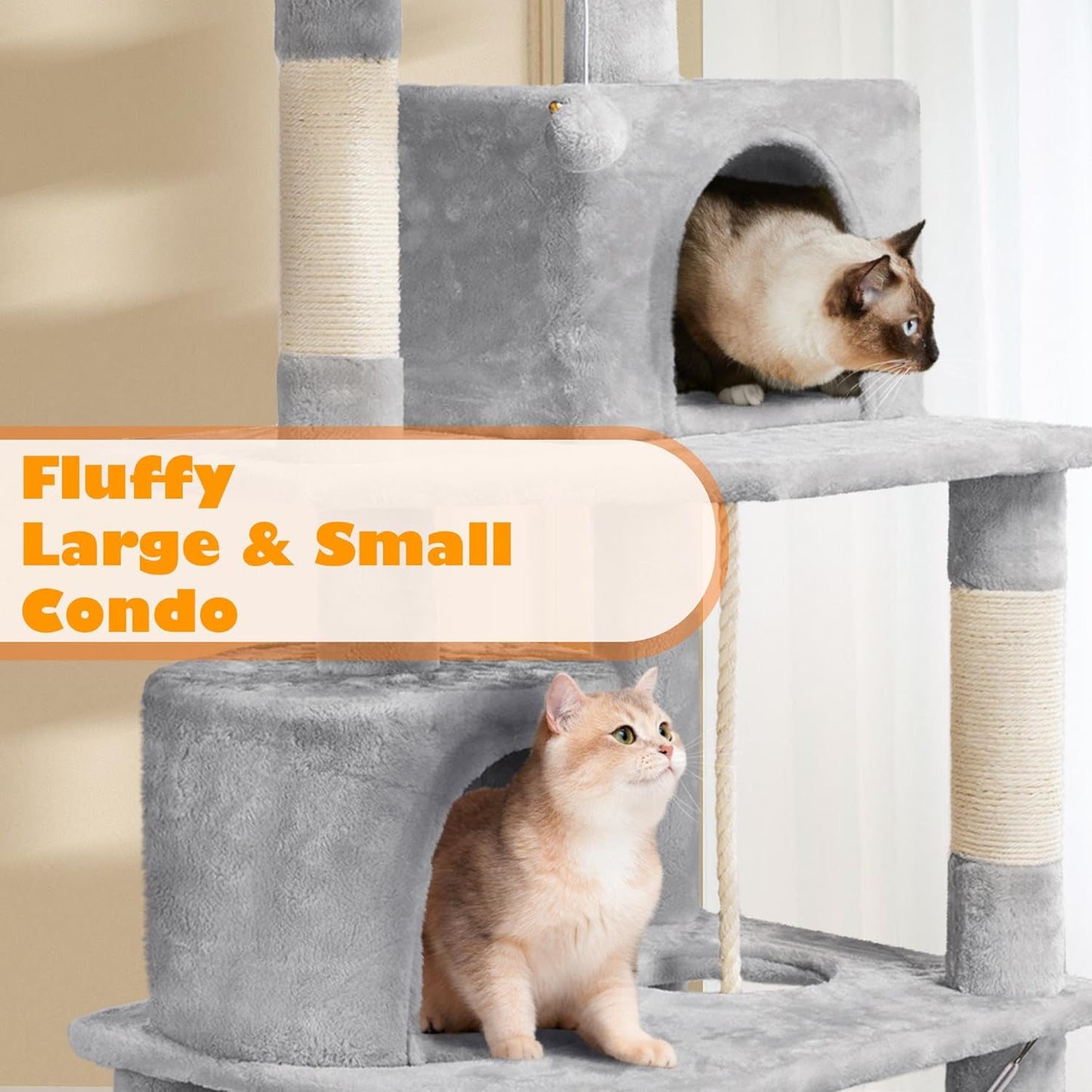 62.5 Inch Cat Tree Tower Cat Condo With Hammock And Scratching Posts