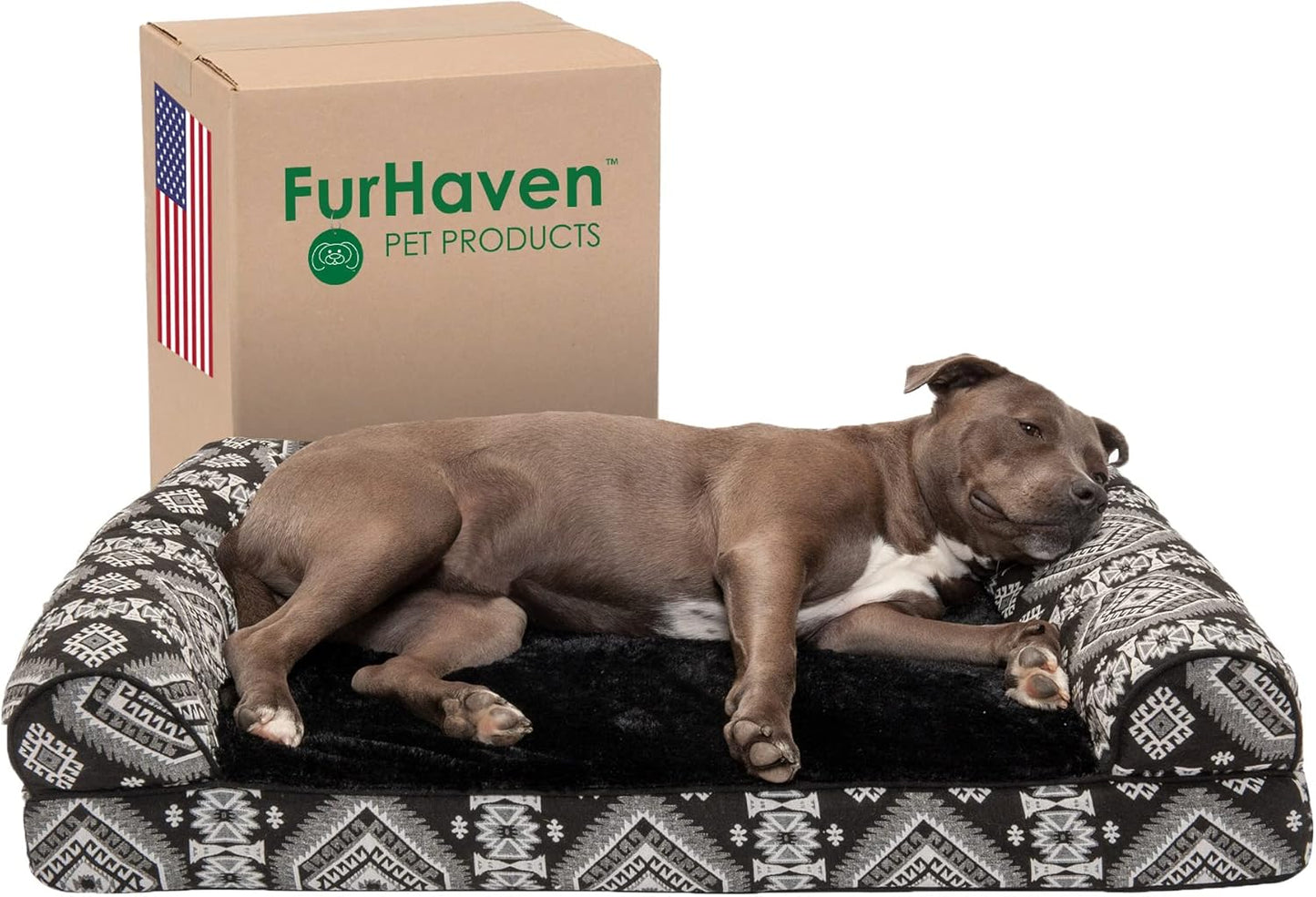 Orthopedic Dog Bed for Large/Medium Dogs W/ Removable Bolsters & Washable Cover, for Dogs up to 55 Lbs - Plush & Southwest Kilim Woven Decor Sofa - Black Medallion, Large