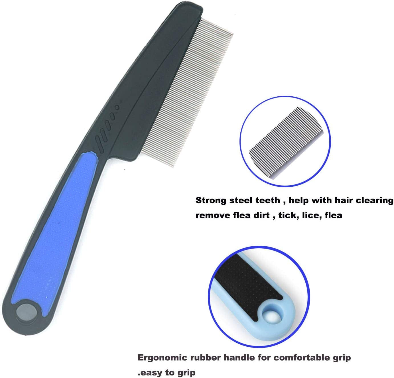 Flea Comb for Dogs & Cats Rubber Handle Durable Teeth
