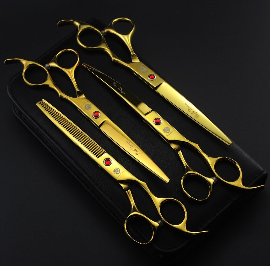 7 Inch Grooming Scissors Kit 4 Piece Japanese Steel Straight Curved 