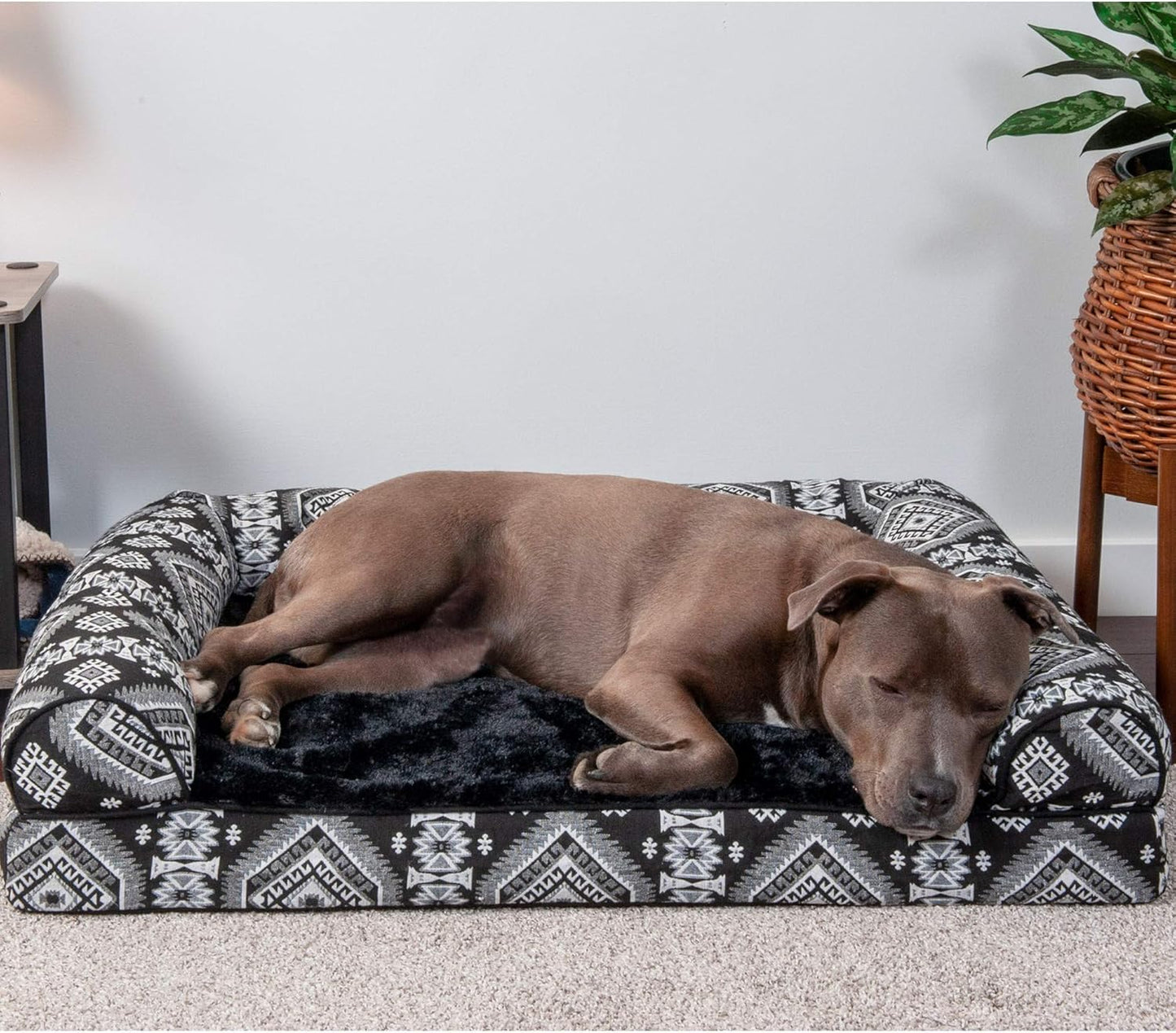 Orthopedic Dog Bed for Large/Medium Dogs W/ Removable Bolsters & Washable Cover, for Dogs up to 55 Lbs - Plush & Southwest Kilim Woven Decor Sofa - Black Medallion, Large