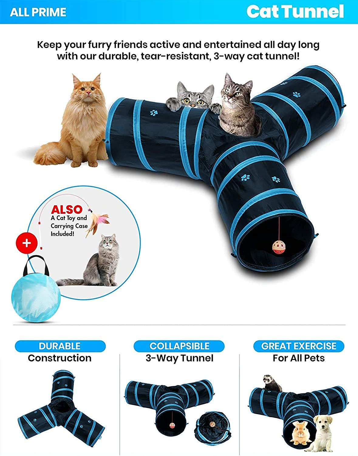 Blue Cat Tunnel With Interactive Toy