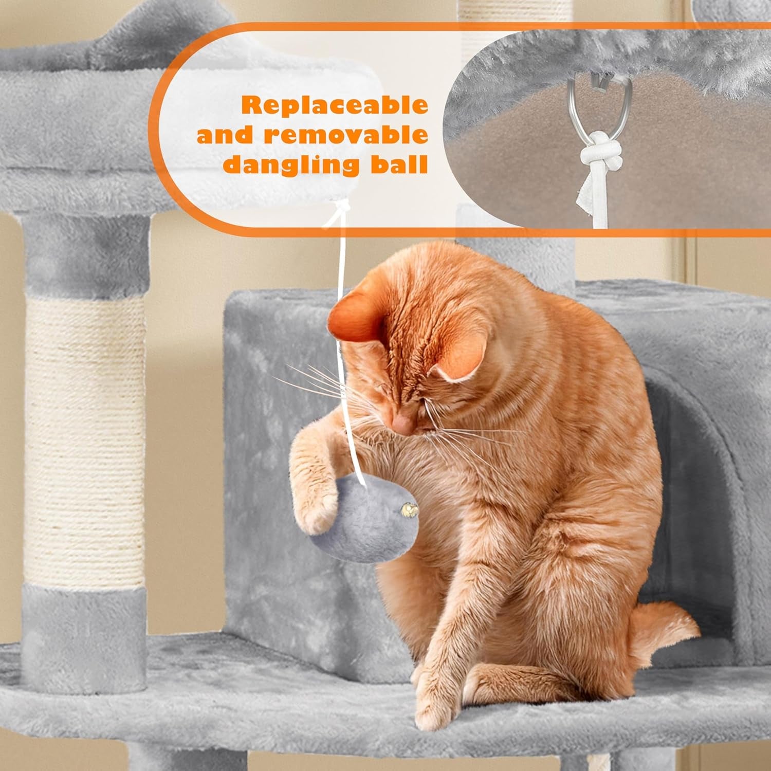 62.5 Inch Cat Tree Tower Cat Condo With Hammock And Scratching Posts