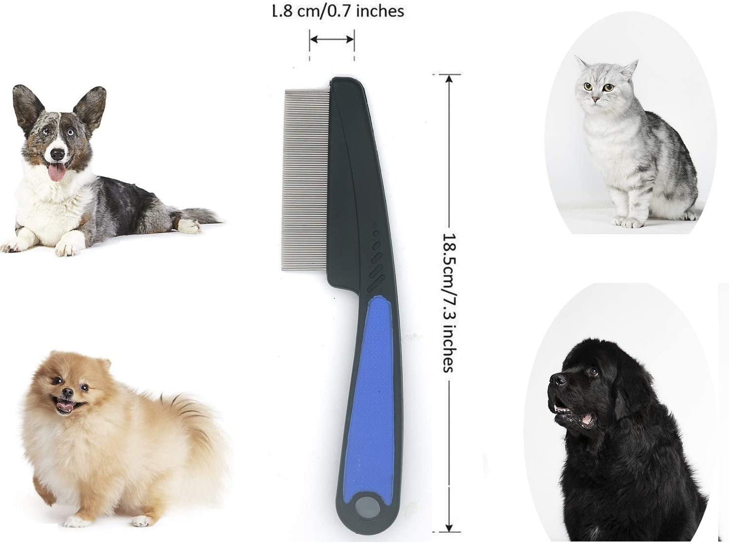 Flea Comb for Dogs & Cats Rubber Handle Durable Teeth