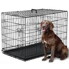 42 Inch Dog Crate, Dog Crates and Kennels Foldable Large Dog Crate for Large Dogs with Handle Double-Door Outdoor Metal Wire Dog Cage with Plastic Tray for Medium Dogs, Black