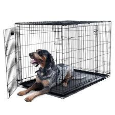 42 Inch Dog Crate, Dog Crates and Kennels Foldable Large Dog Crate for Large Dogs with Handle Double-Door Outdoor Metal Wire Dog Cage with Plastic Tray for Medium Dogs, Black