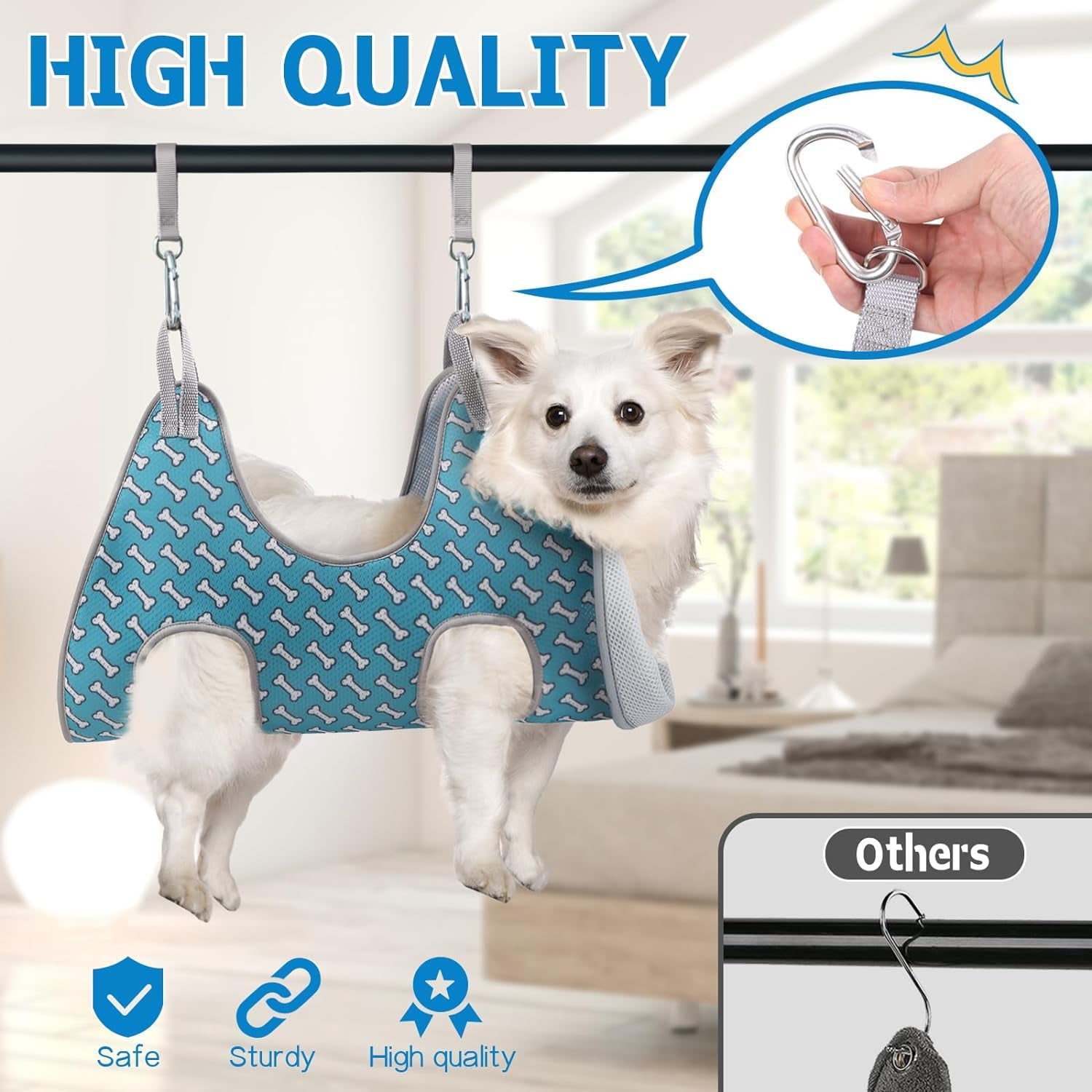 Dog Grooming Hammock Harness for Cats Dogs, Relaxation Pet Grooming Hammock Restraint Dog & Small Animal Leashes Sling Fo (Coral Blue, M（ Legs Spacing：9"-12.5" / Max W：50LBS ）)