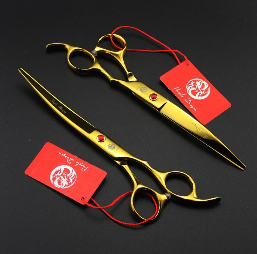 7 Inch Grooming Scissors Kit 4 Piece Japanese Steel Straight Curved 