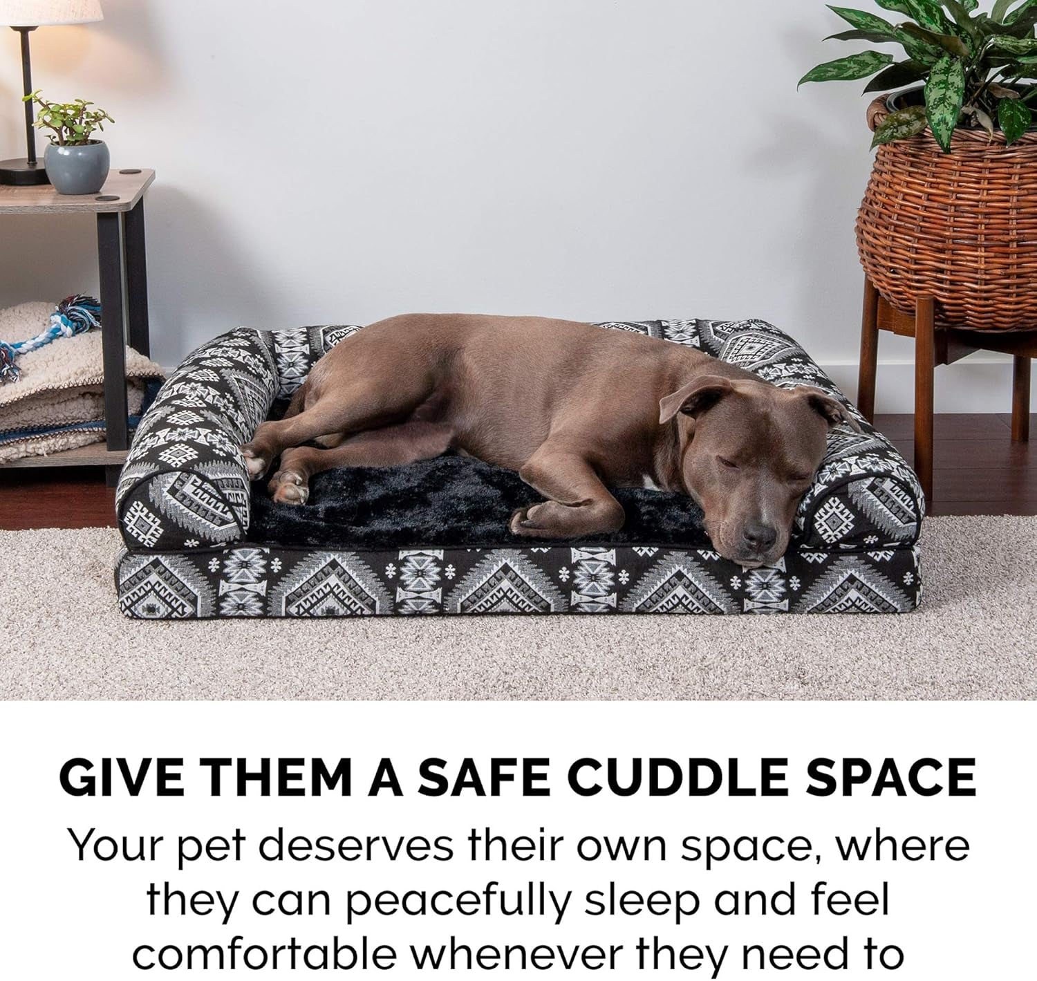 Orthopedic Dog Bed for Large/Medium Dogs W/ Removable Bolsters & Washable Cover, for Dogs up to 55 Lbs - Plush & Southwest Kilim Woven Decor Sofa - Black Medallion, Large