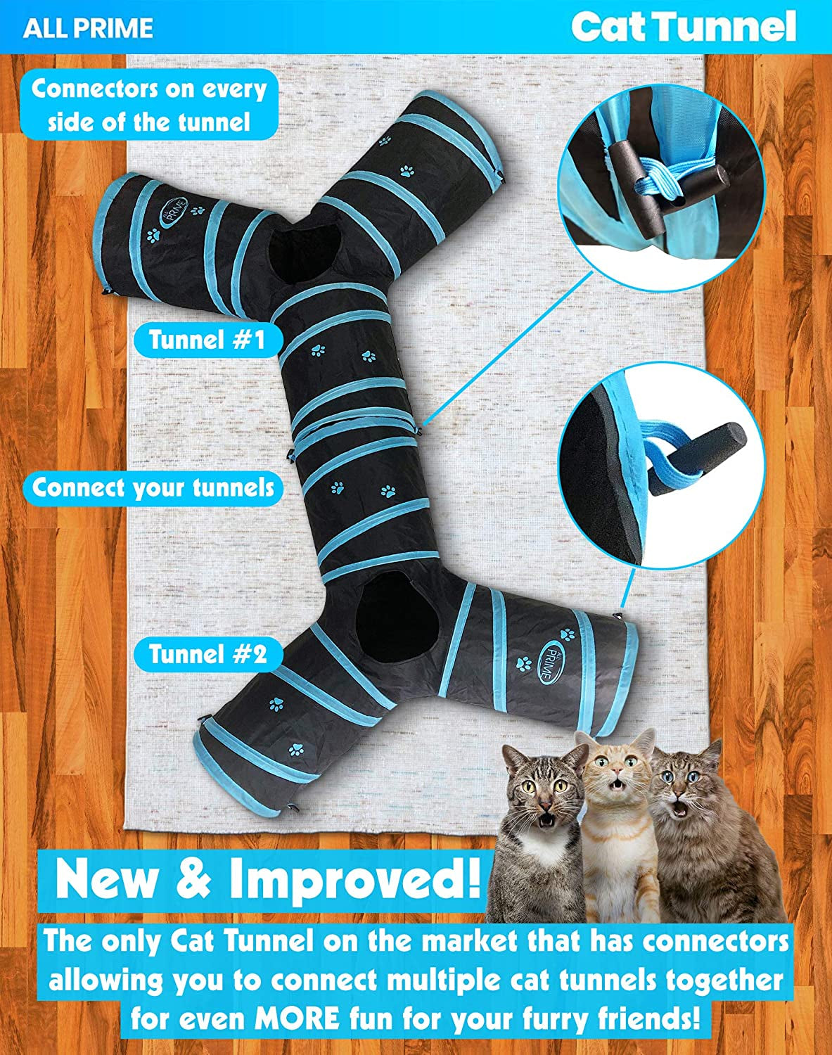 Blue Cat Tunnel With Interactive Toy