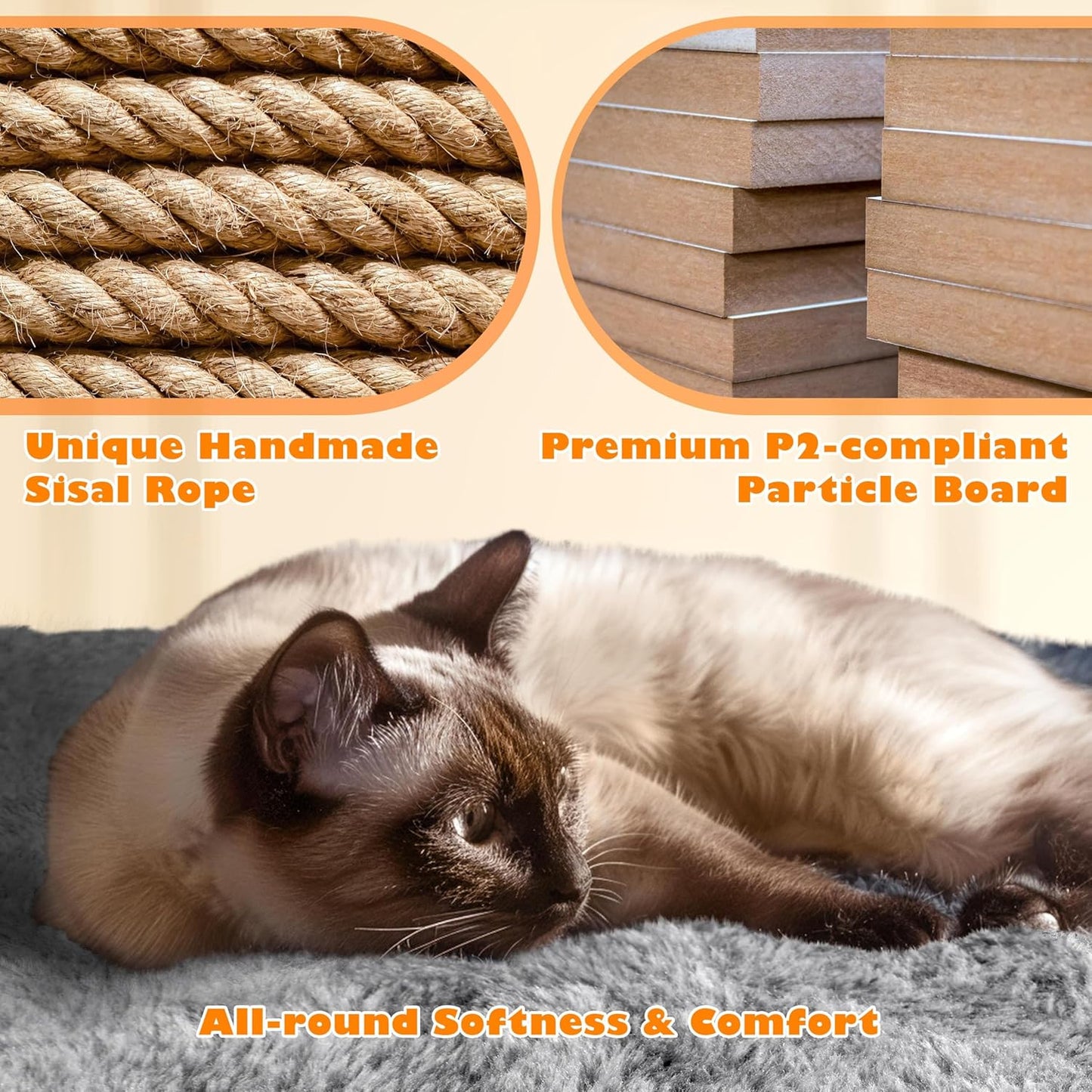 62.5 Inch Cat Tree Tower Cat Condo With Hammock And Scratching Posts