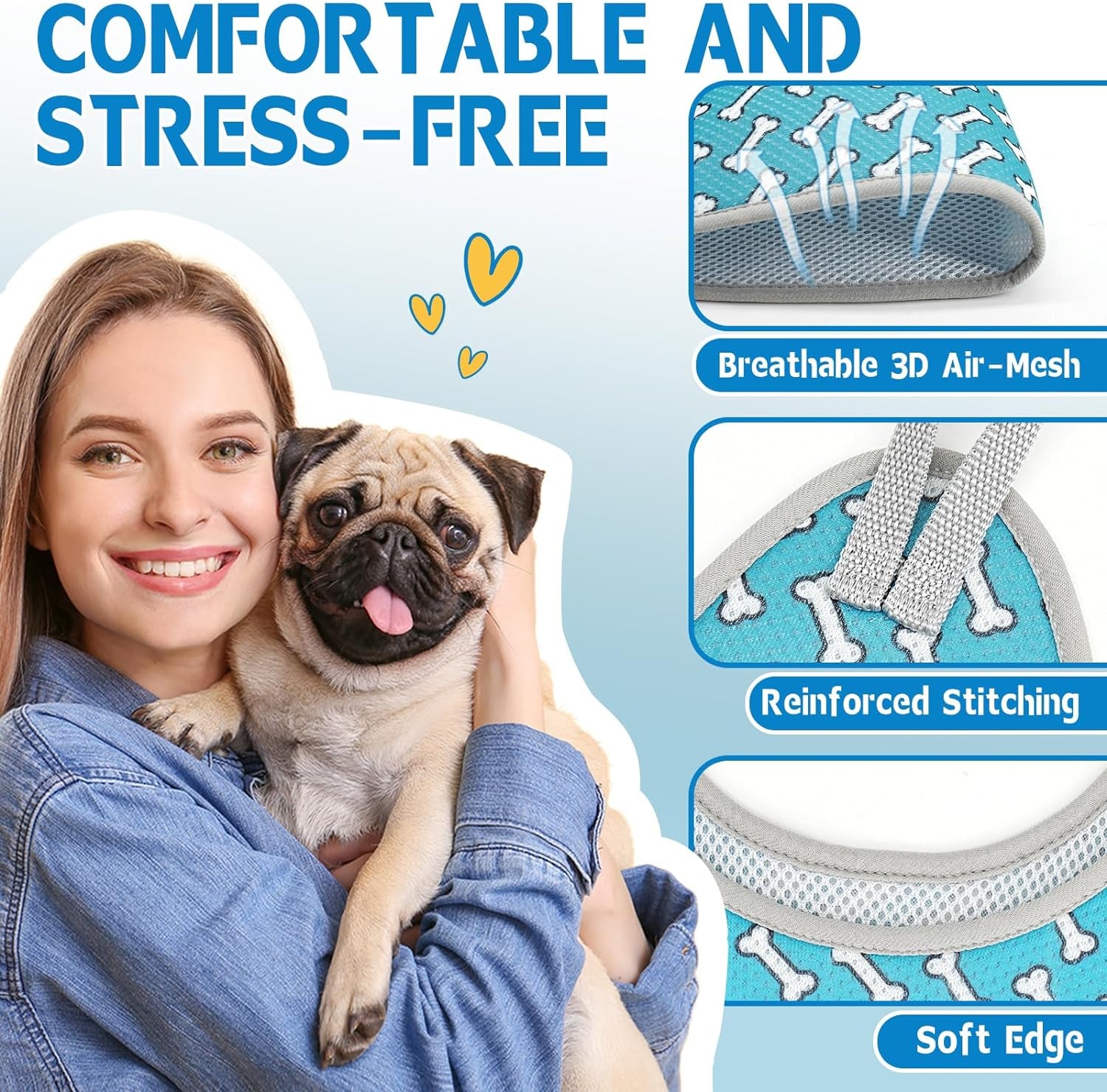 Dog Grooming Hammock Harness for Cats Dogs, Relaxation Pet Grooming Hammock Restraint Dog & Small Animal Leashes Sling Fo (Coral Blue, M（ Legs Spacing：9"-12.5" / Max W：50LBS ）)