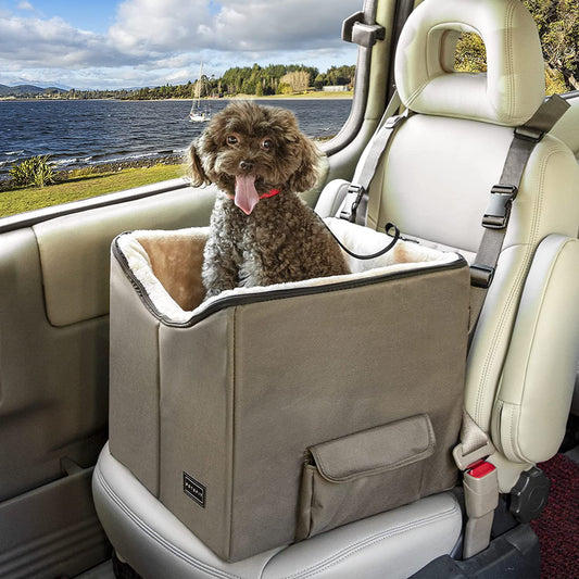 Dog Booster Car Seat for Small Dogs, Dog Car Seat with Safety Leash, Suitable for Cars, Trucks, and Suvs (Small, Brown)