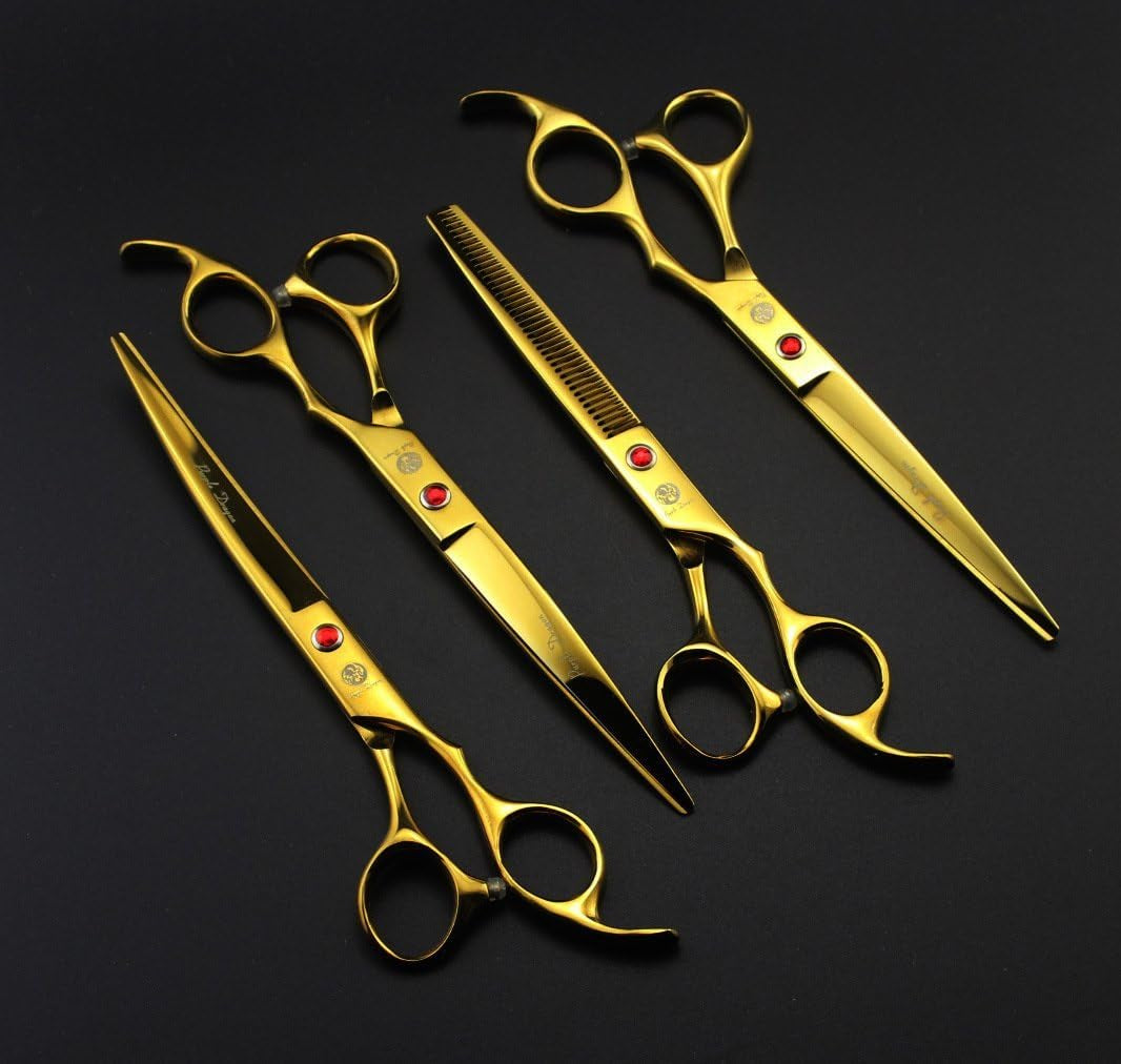 7 Inch Grooming Scissors Kit 4 Piece Japanese Steel Straight Curved 