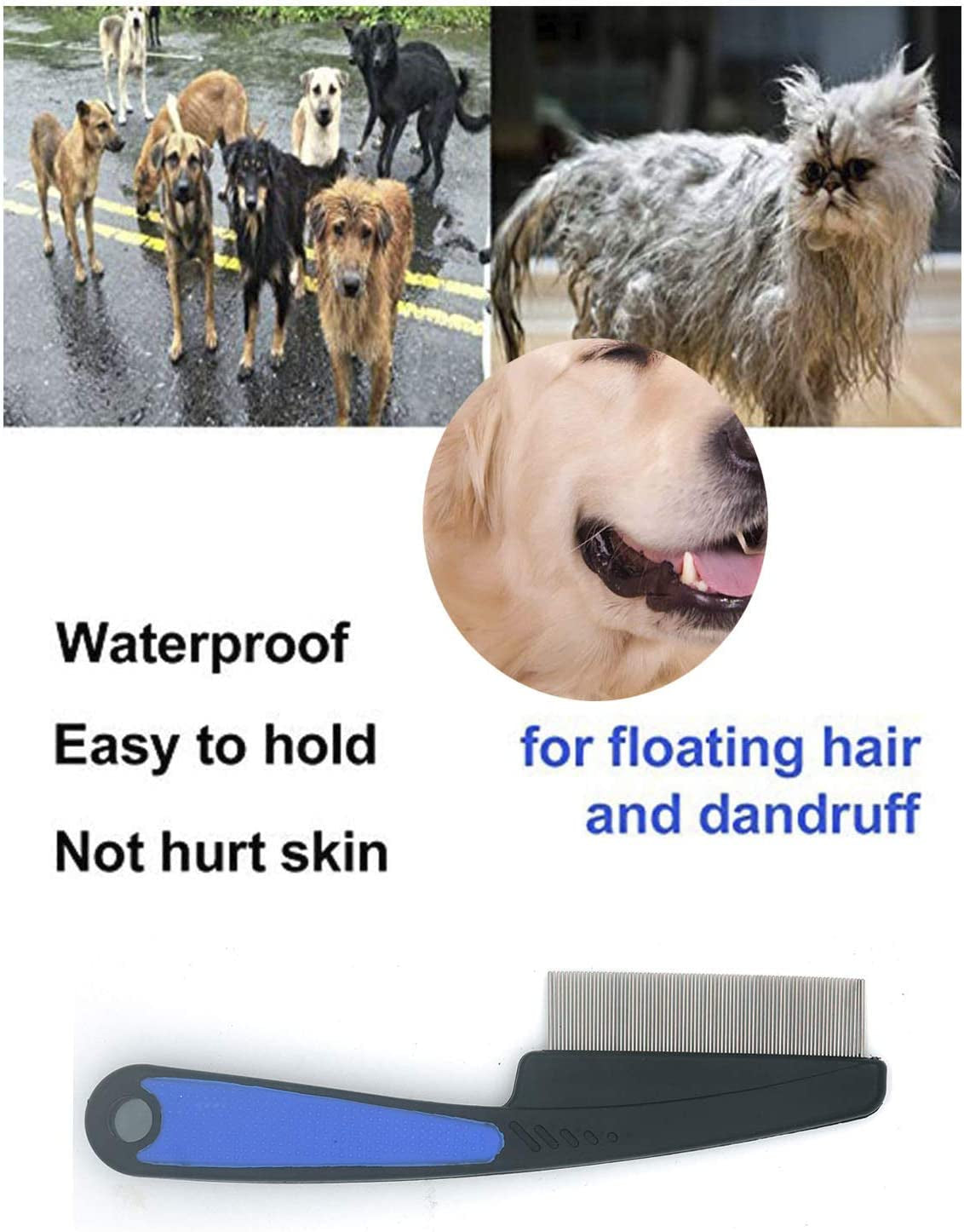 Flea Comb for Dogs & Cats Rubber Handle Durable Teeth