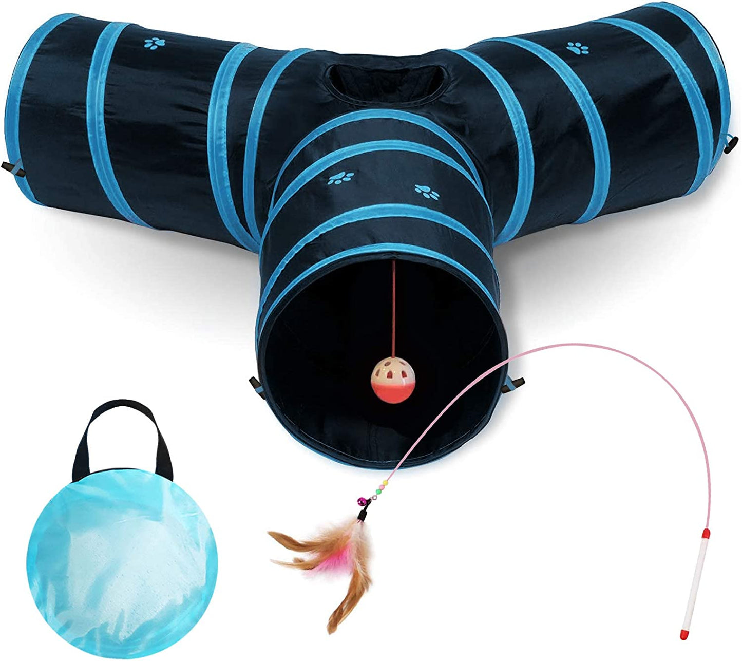Blue Cat Tunnel With Interactive Toy