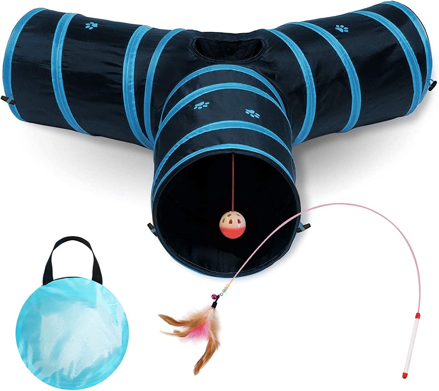 Blue Cat Tunnel With Interactive Toy